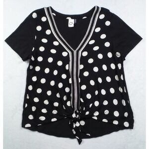 Akemi + Kin Shirt Womens Size Medium Black Sherburne Polka Dot Tie Top
